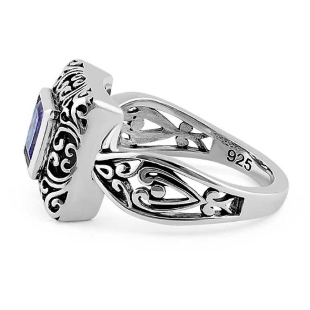 925 STERLING SILVER Ornate Simulated Amethyst Cubic Zironia Ring - Picture 16 of 16